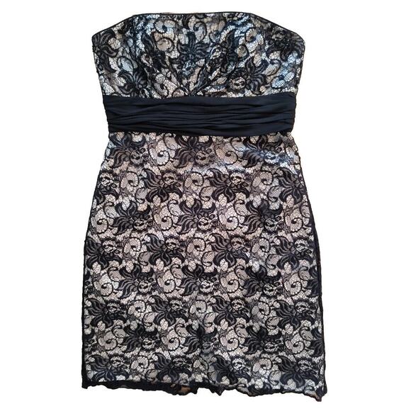 White House Black Market Dress Wmns Sz 4 Black Strapless Beaded Lace Knee Length - Picture 4 of 16